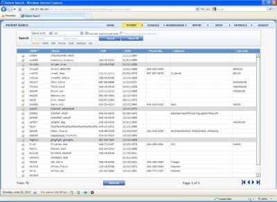 patient search screen shot
